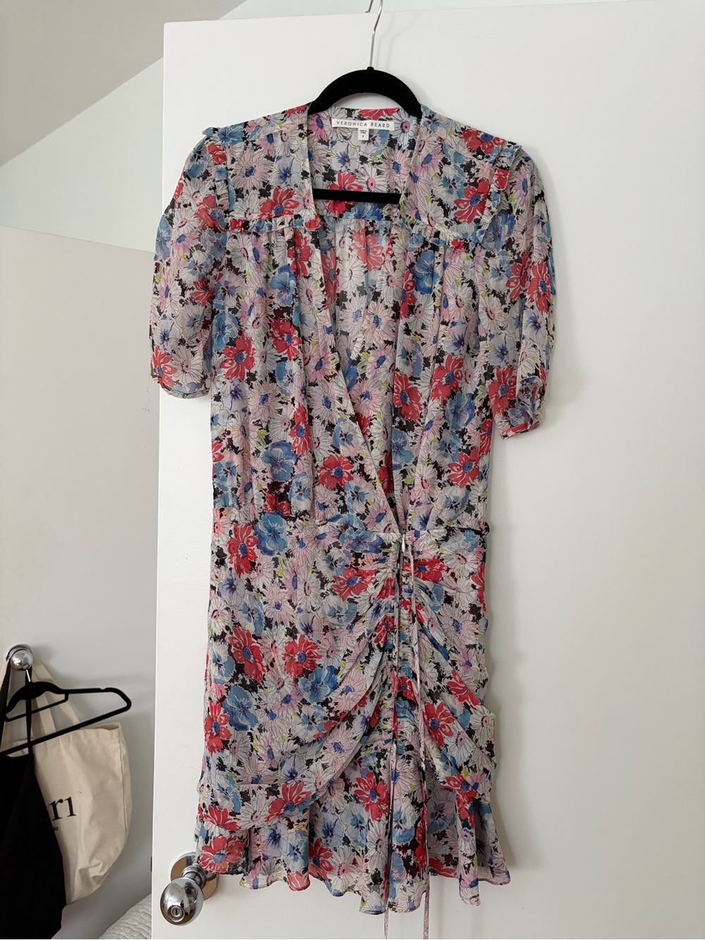 Veronica Beard Floral Wrap Tunic in Pink, Blue & Red